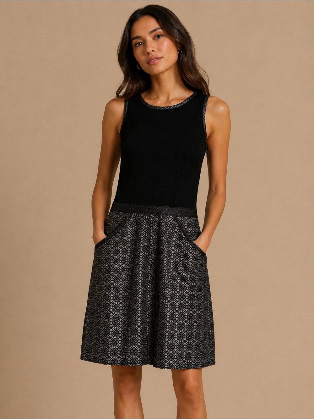Yoana Baraschi Black Metallic Fit & Flare Dress Size 4 | Back Cut Out